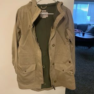 Button dry ride snowboard jacket in light tan